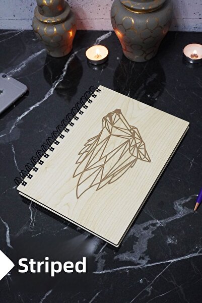 markcat Wolf Themed Lined Wooden Cover Notebook - Agenda and School Notebook (A5 - 120 Pages)