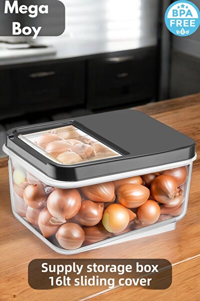PONÇİK STORE 16 Liter Anthracite Sliding Crisper - Potato, Onion and Food Sto...