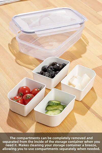 Meleni Home 4-Compartment 3-Piece Rectangular Storage Set - Portable Breakfast Diet and Lunch Box