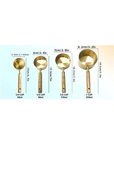 Anadolu Saray Large Size Stainless Steel Wooden Spoon Set - 4 Pieces 60ml 80ml 125ml 250ml