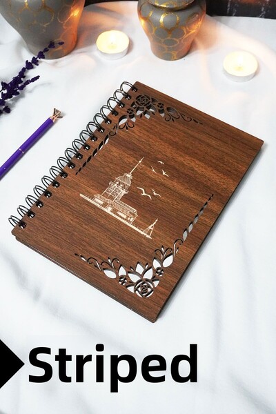 markcat Maiden's Tower Wooden Cover Notebook - Lined Notebook - 60 Sheets (120 Pages) - A5 15X21 cm