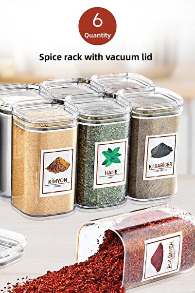 grimorlife 250 ml Mica Spice Rack Set - with 6 Vacuum Lids and Sticker Gift