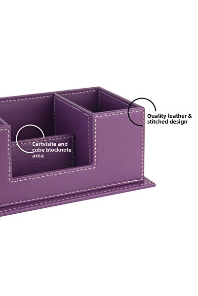 2K Desktop Leather Organizer Pen Holder 4 Compartments Desktop Organizer Rainbow Vegan 10X12X25 Cm. Lilac