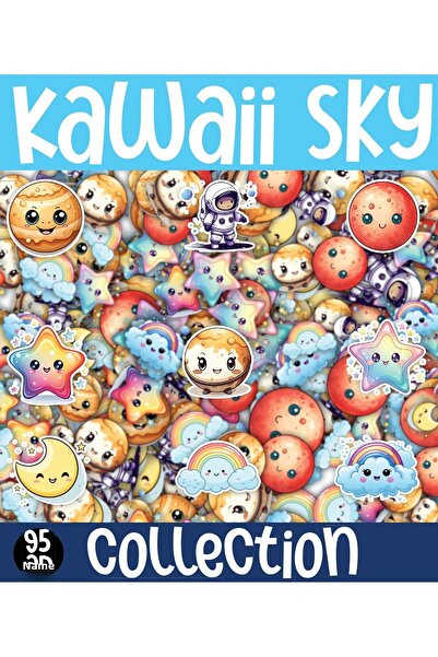 cakaybu Set de 95 de autocolante cu tematică Kawaii Sky (Sky), 2 coli A4