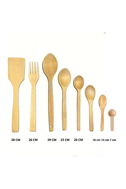 Kitchen Mania طقم تقديم مكون من 8 قطع من ملاعق خشب الزان المزيت وملعقة خشبية وملقط وشوكة