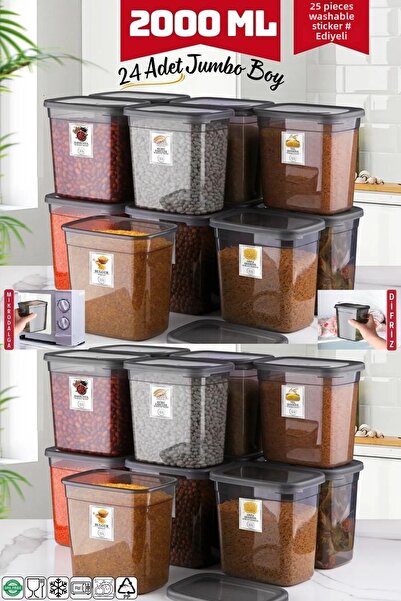 NY HOME 24 Jumbo Size Anthracite Storage Containers - 2000 ml Rectangular