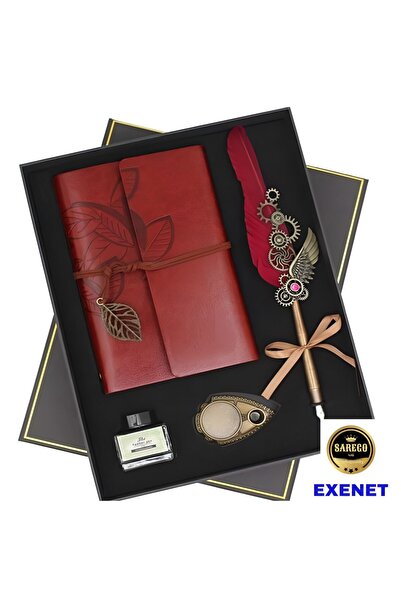 EXENET Vintage Feather Notebook Pen Set - Ink, Brass, Pedestal, Nostalgic Wri...