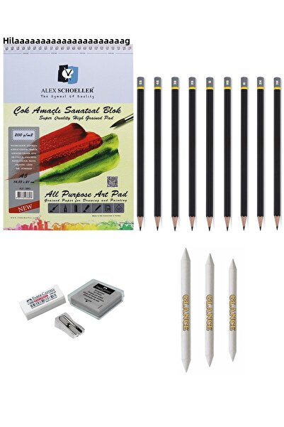 GLANCE Alex Schoeller A5 Pencil Drawing Set with Sketch Notebook Pastel Dispensing, Pencil Sharpener, Eraser Sketch Set