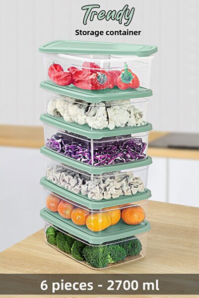 Meleni Home منظم تخزين الطعام باللون الأخضر سعة 2700 مل - 6 قطع حاوية تخزين م...