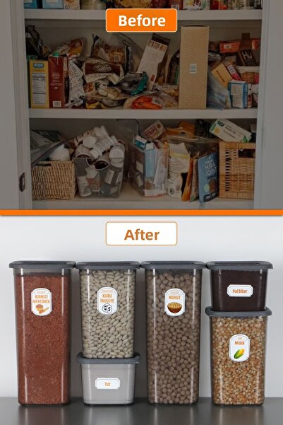 İronika 6-Piece Leakproof Silicone Lid Labeled Jumbo Size 1900 ml Square Food Storage Container Anthracite