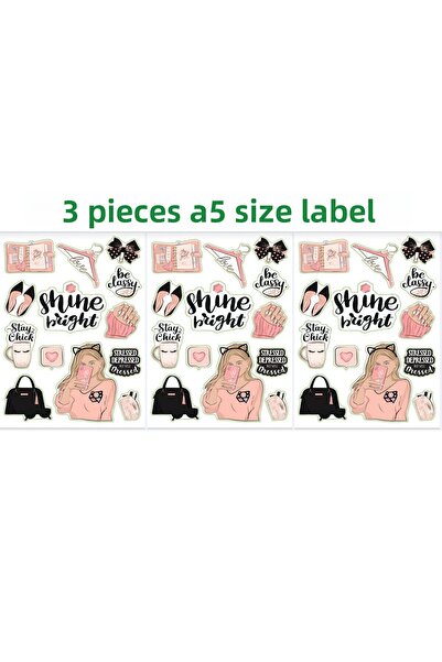 TRENDİN YOLU 3 Pieces Shine Bright Sticker Set Pink Themed Tt A5 Size Üz