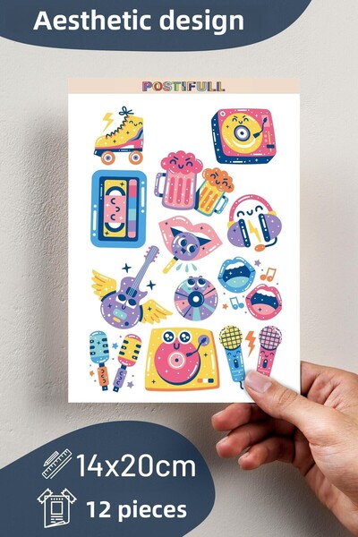 Postifull 90's Music Themed Sticker and Label Set - Medium Size - Waterproof, Thick Adhesive Sticker Set