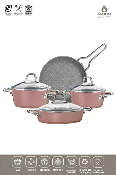 Amboss Crystal 7-Piece Granite Double Colored Pot Set - Rose Gold