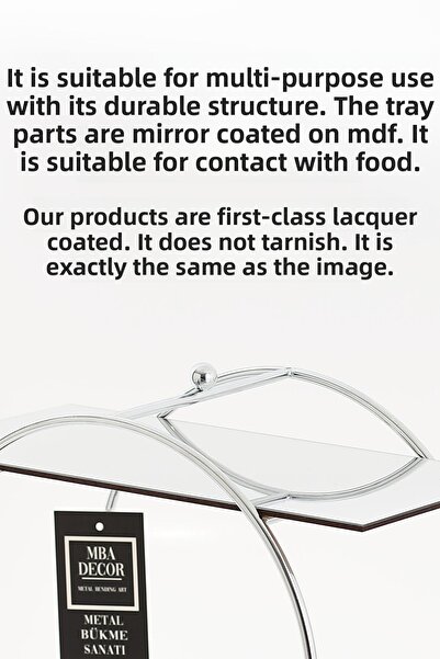 mba decor metal bending art منظم هدايا تزيين جانبي للقهوة بمرآة فضية مستديرة، منظم هدايا خشبي MDF مقاس 26 سم