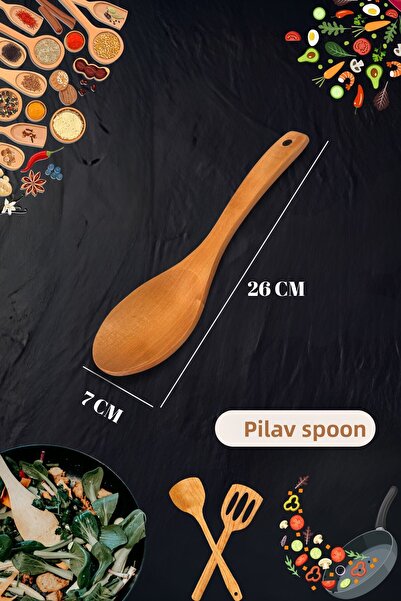 Ülgenev 1 Piece 26 cm Curved Bamboo Rice Spoon – Natural, Durable, Non-Marking, Ergonomic Design