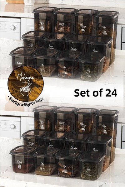 Vienev Set de 24 recipiente de depozitare dreptunghiulare Peggy cu etichete s...