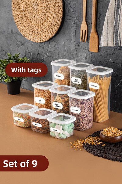 PD-Home Square Food Storage Container with Label Set of 9 3x (0.55 LITERS, 1.2 LITERS, 1.75 LITERS) White