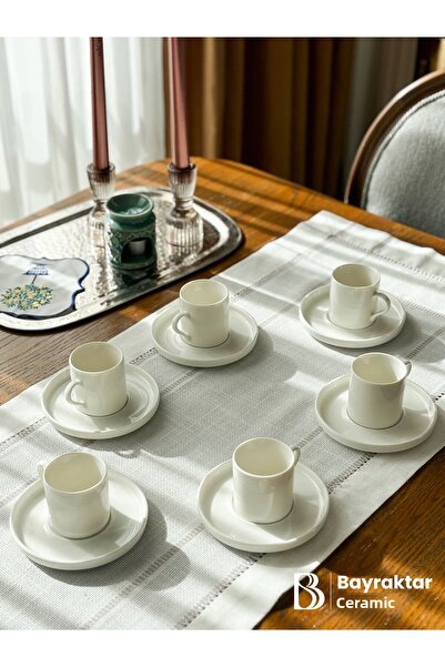 Bayraktar Seramik Set of 6 Porcelain Turkish Coffee Cups 90 ml