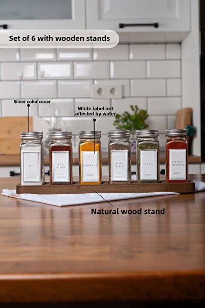 Mienda Home Mienda Home 6 Pieces Glass Spice Rack Set with Long Wooden Stand ...