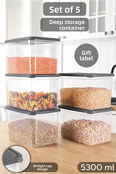 Meleni Home 5 حاويات تخزين طعام عميقة مع ملصقات - حاوية دقيق البودرة، صندوق ط...