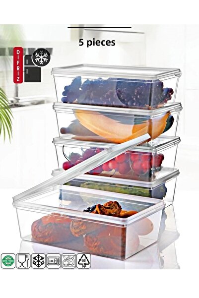 Hane216 5 حاويات تخزين ذات غطاء ذاتي مناسب للفريزر العميق سعة 2 لتر