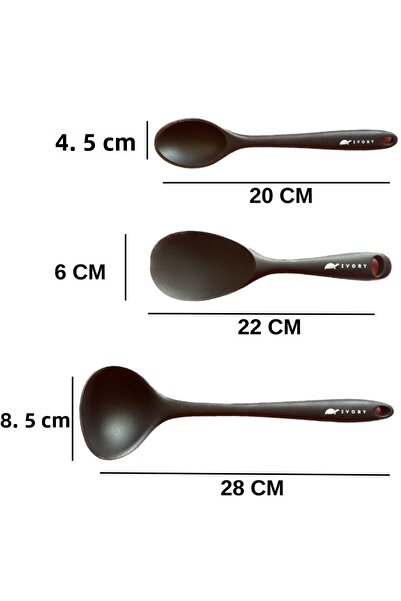 Multiamo Hard Tip Heat Resistant Fireproof Nonstick Silicone Spoon Set 3 Pieces 22cm/20cm Spoon 28cm Ladle