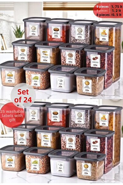 Open Home Concept مجموعة من 24 حاوية تخزين مربعة غير قابلة للكسر مع ملصقات أن...