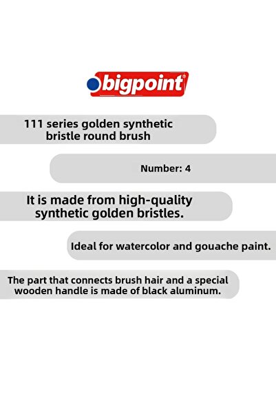 Bigpoint Golden Synthetic Round Brush 111 Series - No:4 for Water Gouache Paint