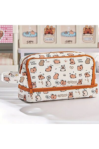 Kawai حامل أقلام كابيبارا كابيبارا ذو الطابقين ذو سعة كبيرة