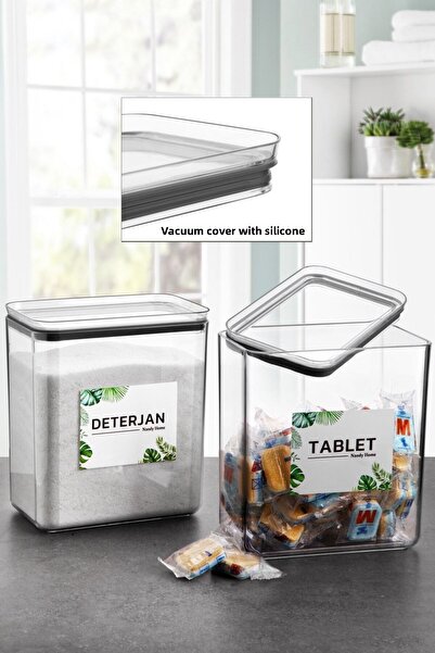 Nandy Home ديكور مستطيل 2.6 لتر غطاء مفرغ مجموعة من 2 قرص/صندوق تخزين المنظفات