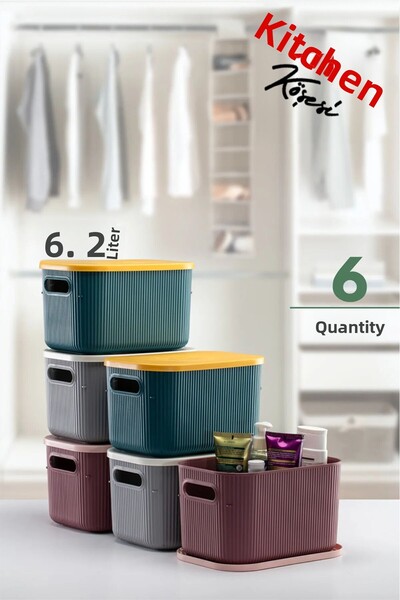 Mutfak Köşesi Terra 6 Pieces 6.2 Liter Organizer Box with Lid, Decorative Storage Box