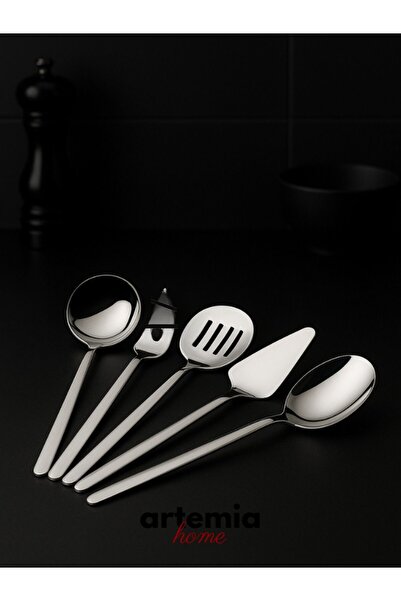 DMR LİFE 8 Pieces 5 Pieces Sauce 3 Pieces Tongs Pasta Set Silver Product 4 Mm Thickness Calik 18/10 Quality
