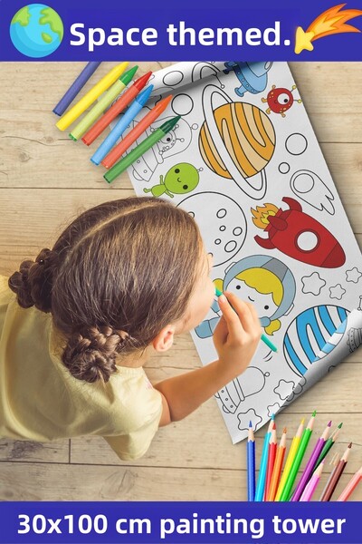 melolisa ورق تلوين كبير الحجم للفضاء والكواكب مقاس 30 سم - لفة تلوين للأطفال في الفضاء - ورق رسم كبير