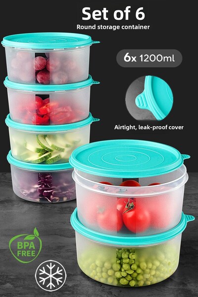 Meleni Home Σετ 6 Πράσινων Δοχείων Τροφίμων - Οργανωτής Στρογγυλός Αποθηκευτή...