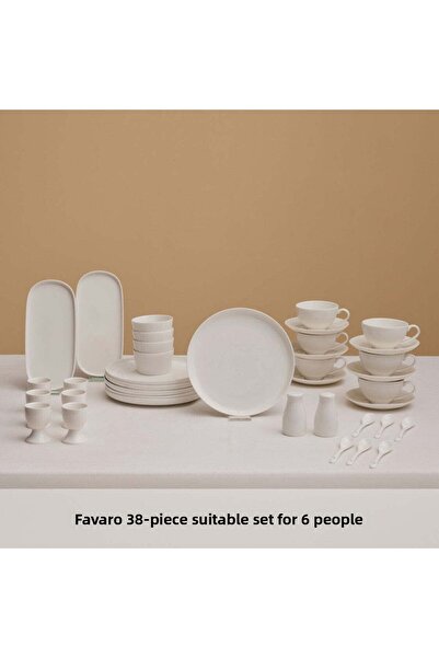 Karaca Set de veselă, 38 piese, pentru 6 persoane, Stream Pure Favaro, alb