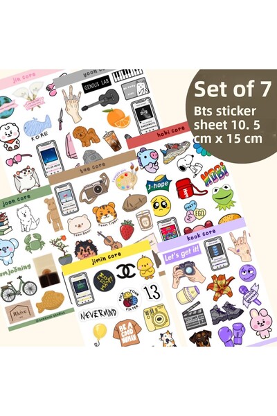 Songwol Studios Set de 7 autocolante tematice BTS, autocolant, Bullet Journal, album de însemnări, etichetă, dimensiune A6
