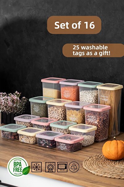 Porsima 1034 قوس قزح 16 قطعة مجموعة حاوية تخزين جرة الطعام الملونة مع غطاء 4x...