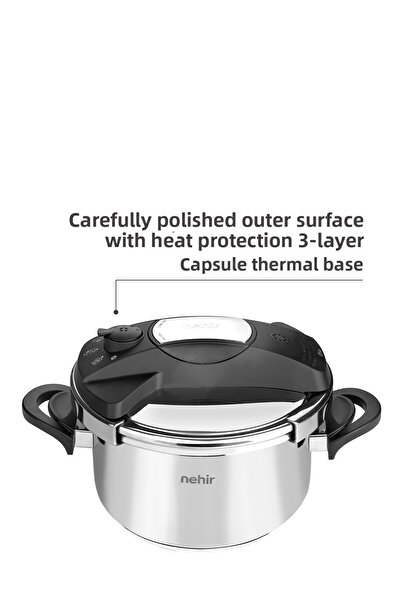 Nehir 5 Liter Stainless Matic Steel Pot - with Silver Pressure