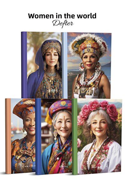 YAPAY ZEKA SANAT Caiete World Women, pachet de 5 „135x195” Copertă de înaltă ...