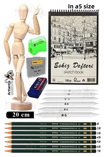 Artlantis Model uman din lemn 20 cm A5 15x21cm Caiet de schițe Set de creioan...