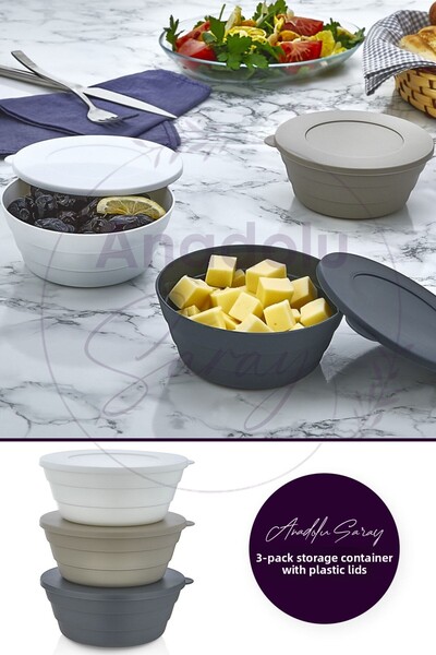 Anadolu Saray Çarşısı Practical 3-Piece Plastic Storage Container with Lid