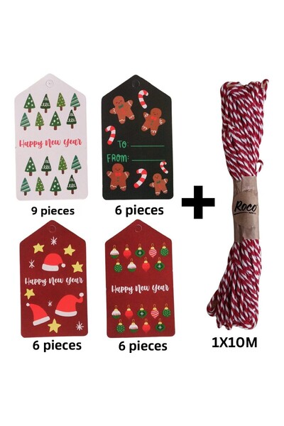 roco paper مجموعة سلسلة باللونين الأحمر والأبيض تحت عنوان العام الجديد مع علامة هدايا - 27 قطعة