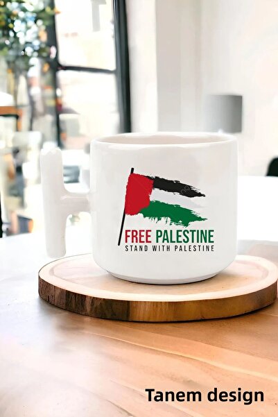 Tanem Tasarım كوب تي شيرت فلسطين مطبوع بتصميم - كوب غازيا وكودوس ماسكيد-آي أكسا