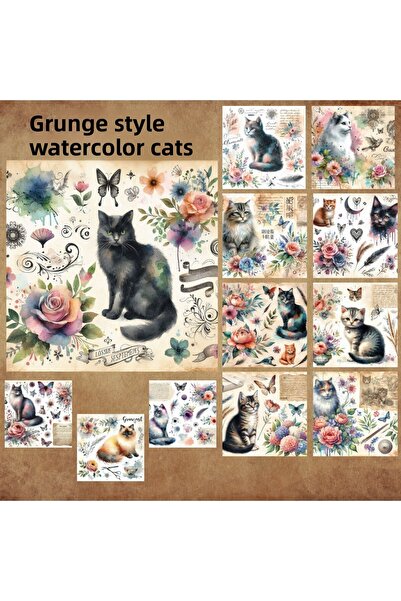 Pink Swan Craft Vintage Grunge Cats - Set de 12 autocolante pentru planificat...
