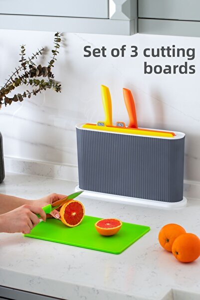 Porsima 1076 Model Multi-Cut Board Set with Stand and Knife - Anthracite-White