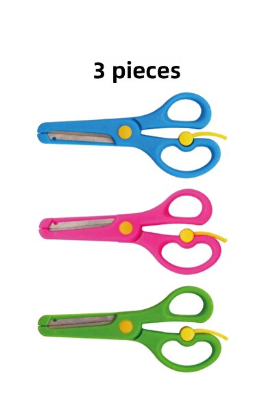 nistabolje 3 Pcs Plastic Protected Children's Scissors Blunt Tip Spring Loaded Safe School Student Scissors