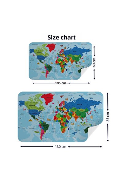 Harita Sepeti Turkish Educational Country And Capital Ocean Detailed Atlas Decorative World Map Wall Sticker-3866