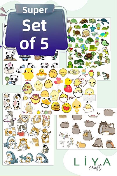 LiyaCraft Σετ με 5 διασκεδαστικά αυτοκόλλητα με θέμα τα παιδιά και τα ζώα