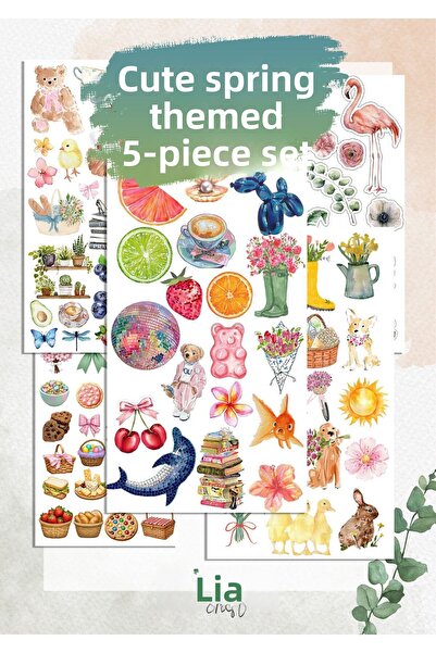 LiyaCraft Set de 5 autocolante drăguțe de primăvară, potrivite pentru Agenda Planner Bullet Journal