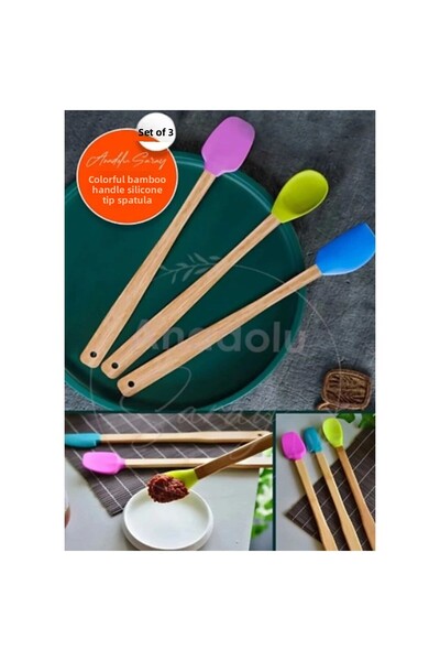 Vitastyle Silicone Tipped Heat Resistant Bamboo Spatula Set of 3